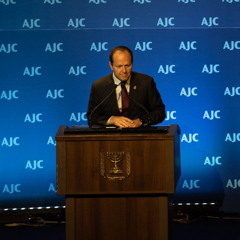 Photo of Nir Barkat Addressing AJC Global Forum