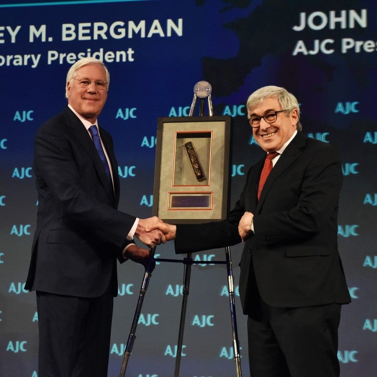 Photo of AJC Honorary President Stanley Bergman and AJC President John Shapiro at AJC Global Forum 2019